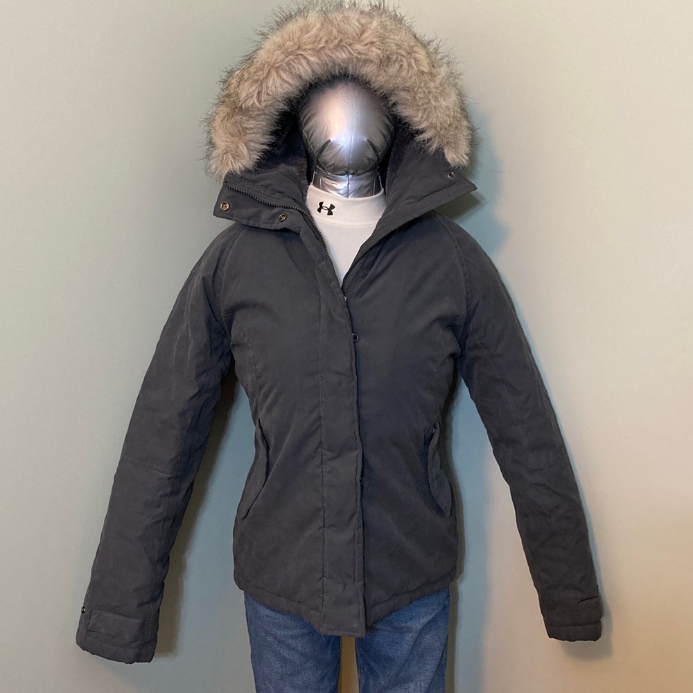 Love & Liberty Dark Gray Hooded Jacket with Faux Fur Trim